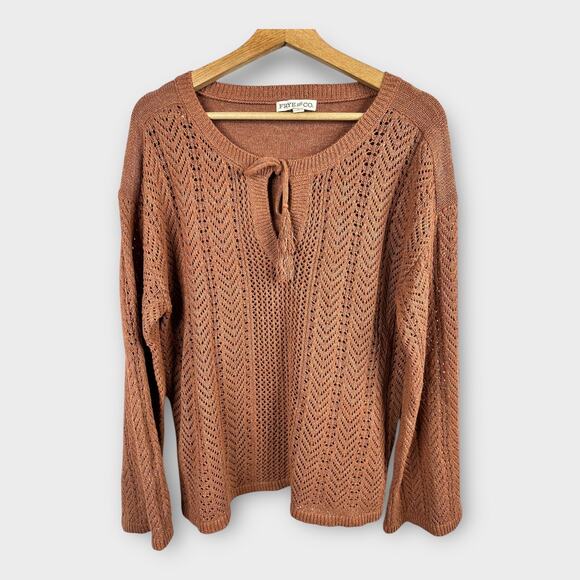 Frye and Co Womens Large Open Knit Flared Sleeve Tassel Tie Sweater  Western - Picture 1 of 9